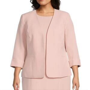 NEW Kasper Pastel Pink Collarless 3/4 Sleeve Open Front Jacket 18 Blazer Spring